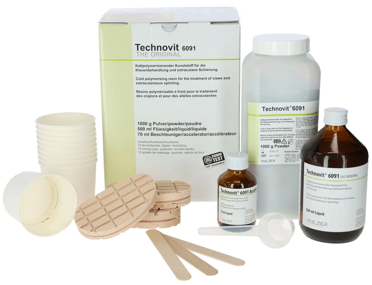Technovit 6091 Klauenpflegeset von Kulzer mit Pulver, Flüssigkeit, Beschleuniger und Zubehör