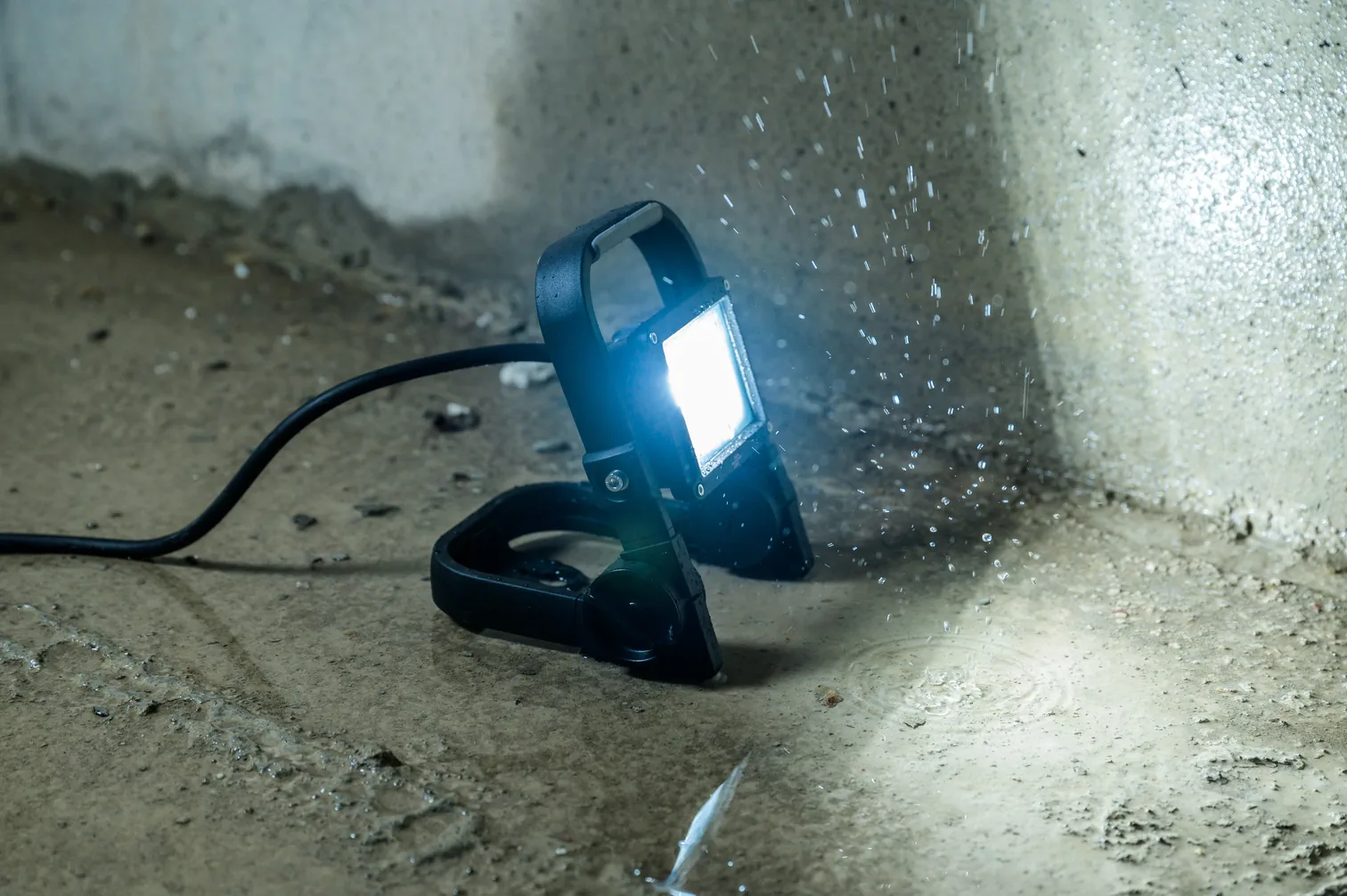 Brennenstuhl LED Baustrahler JARO 1060 M im Einsatz auf dem Boden einer Baustelle