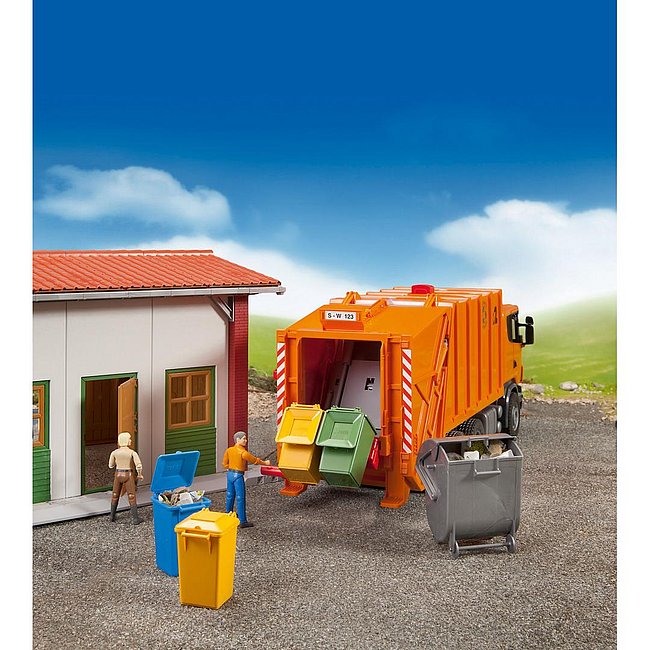 BRUDER Mülltonnen-Set – 4-teiliges Zubehör für realistische Müllabfuhr-Spielszenarien ab 3 Jahren