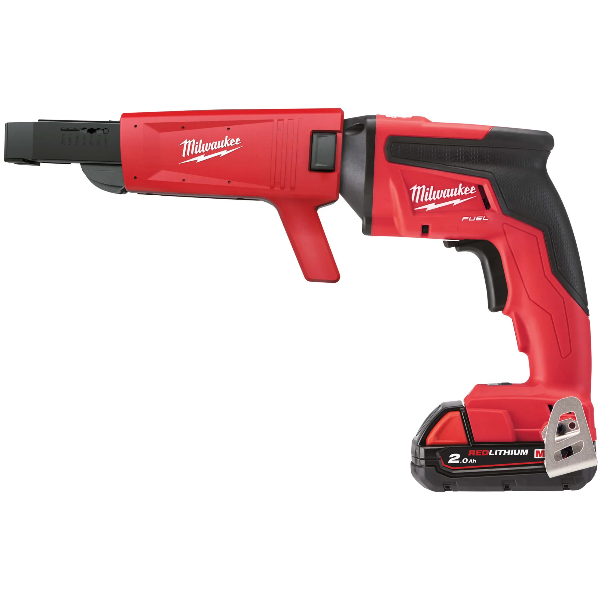 Milwaukee M18 FSGC Trockenbauschrauber in Rot-Schwarz mit Magazinaufsatz und Akku