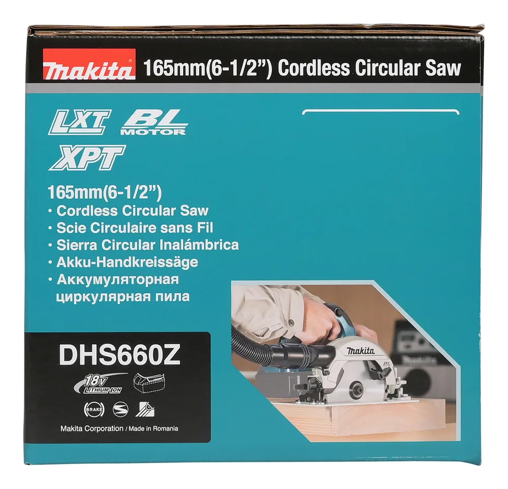 Verpackungskarton der Makita DHS660Z mit Einsatzbild