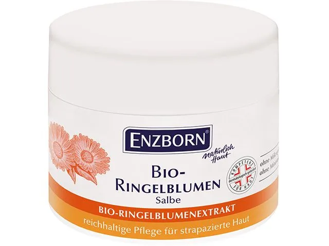 Enzborn Bio-Ringelblumen-Salbe 80 ml in weißer Dose mit Calendula-Extrakt für strapazierte Haut