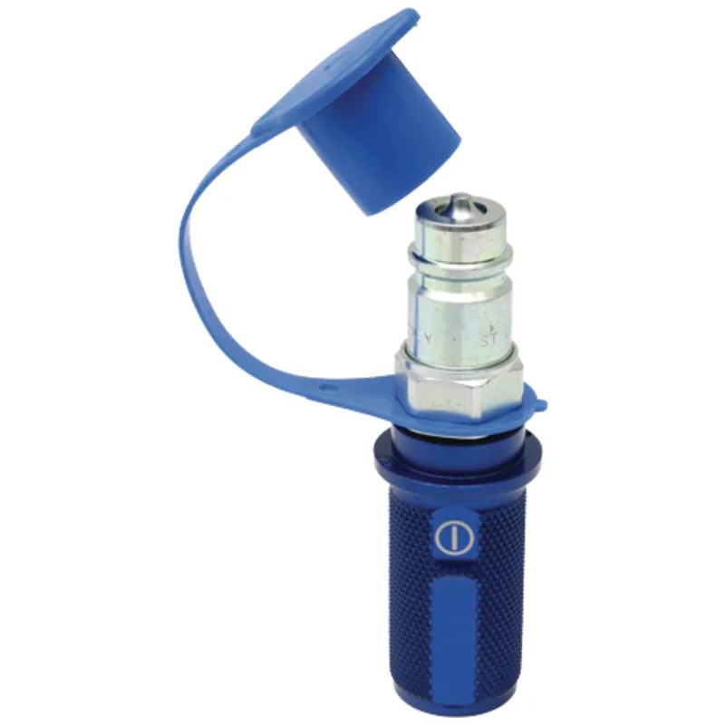 Kennfixx Stecker-Griff-Satz in Blau mit Schutzkappe für Hydraulik-Rücklauf, 1/2 Zoll
