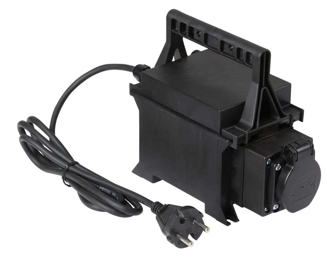 Schwarzes Trafo-/Steuergerät des Elektro-Enthornungsgeräts mit Tragegriff und Netzkabel, freigestellt