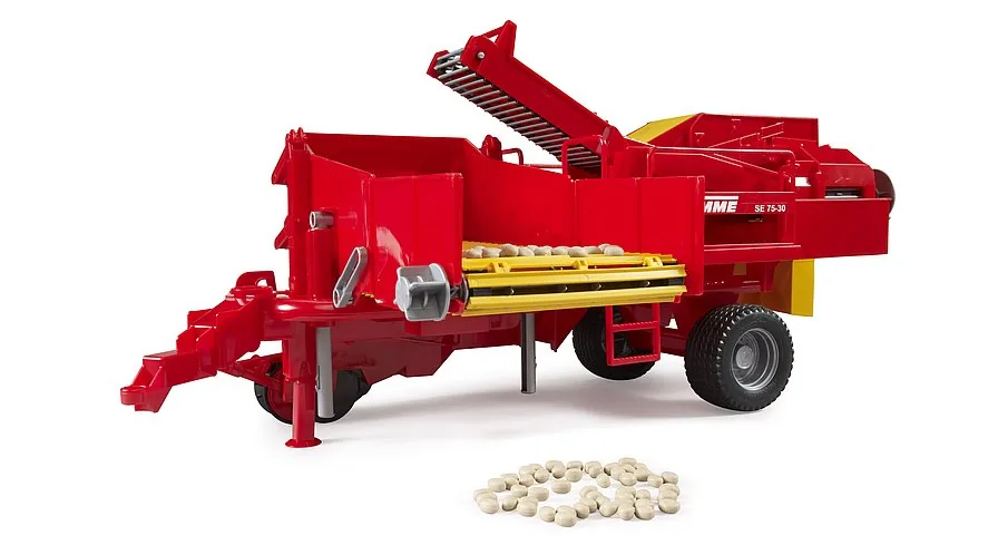 Bruder Grimme SE 75-30 Kartoffelvollernter in Rot mit Kartoffelimitaten, Spielzeug 1:16