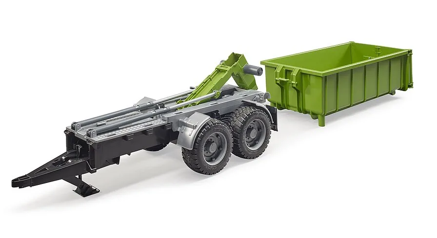 Hakenlift-Mechanik setzt den Container vom Fahrgestell des Bruder Anhängers ab