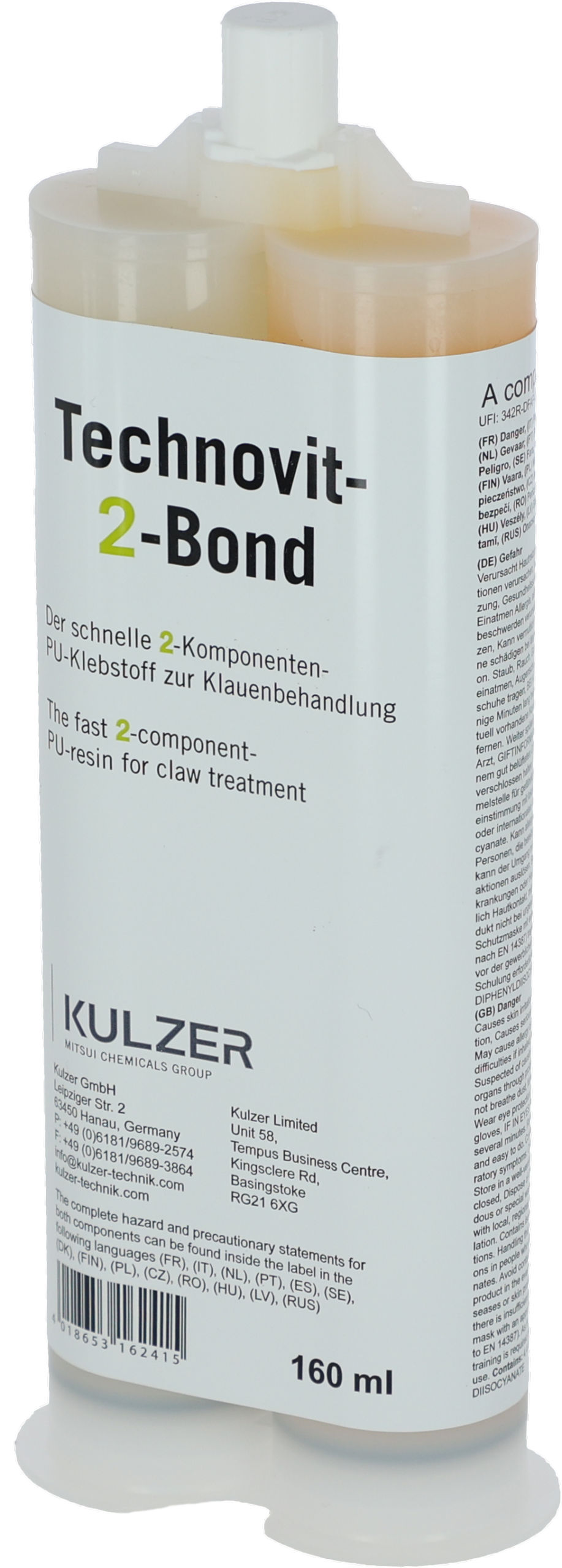 Technovit-2-Bond Kartusche von Kerbl - 160ml Hufkleber,schnell trocknendes PU-Harz für Hufbehandlungen bei Pferden. Ideal für Landwirte und Tierhalter zur schnellen Befestigung von Holz- oder Gummiblöcken. Dauert nur 30 Sekunden zum Aushärten und ermögli