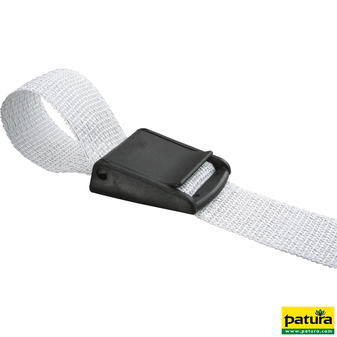 Patura Breitbandklemme aus schwarzem Kunststoff für 12,5 mm Breitband mit weißem Band