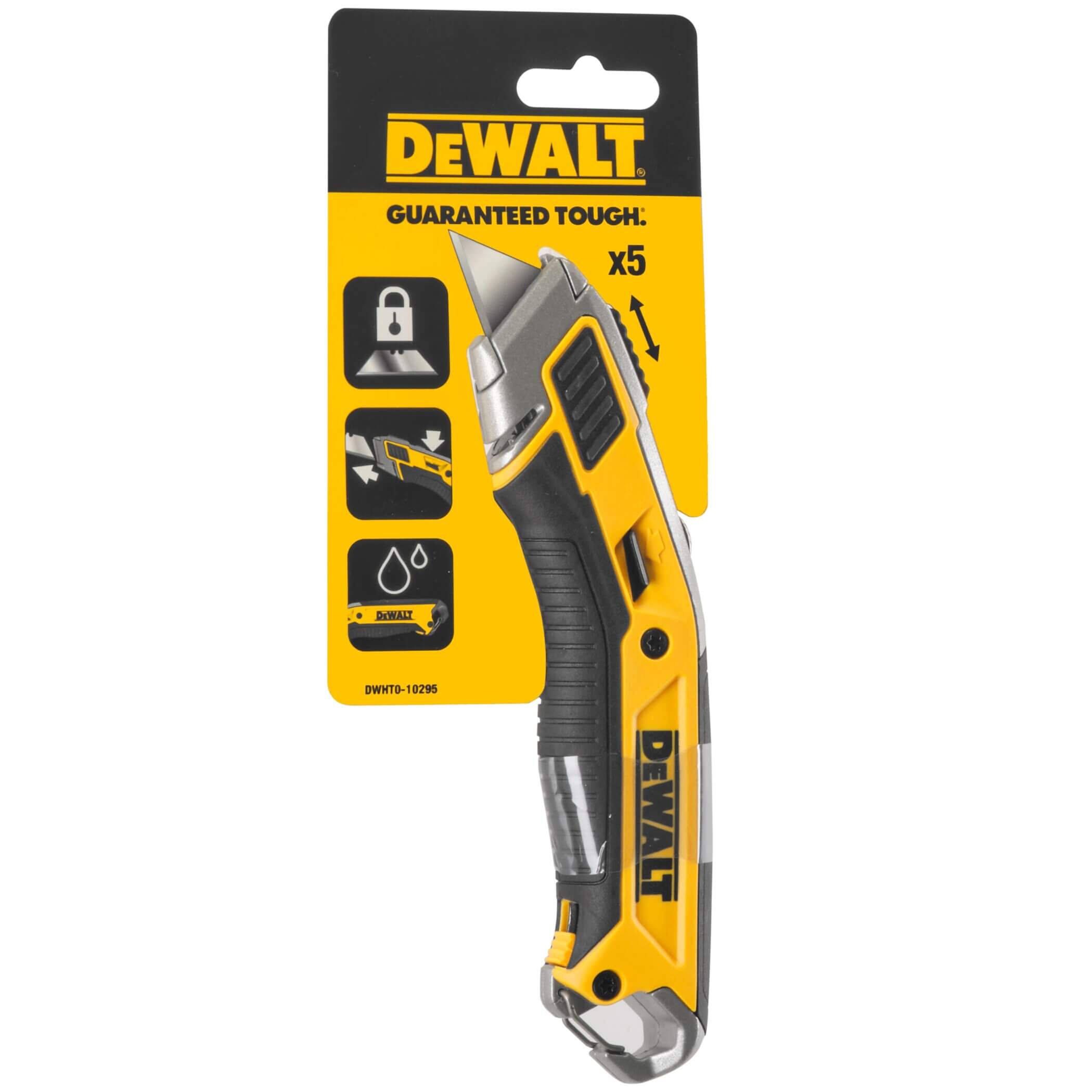 DeWalt DWHT0-10295 Premium-Retraktormesser – Robustes Universalmesser mit integriertem Klingenfach