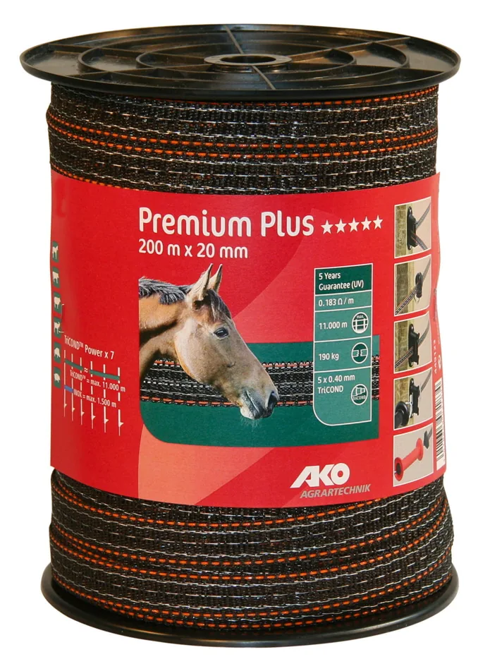 AKO Premium Plus Weidezaunband 20 mm auf der Rolle, braun-orange, 200 m