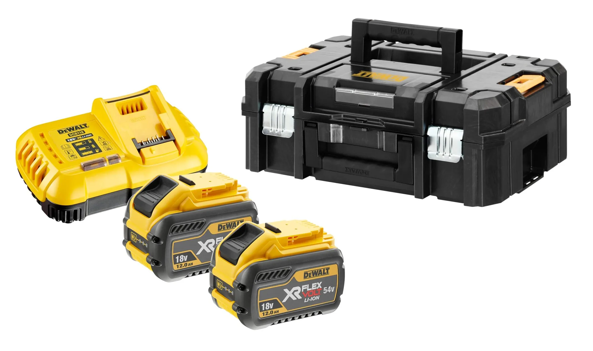 DeWalt DCB118 Akku-Starter-Set mit Schnellladegerät, zwei FLEXVOLT-Akkus und TSTAK-Koffer