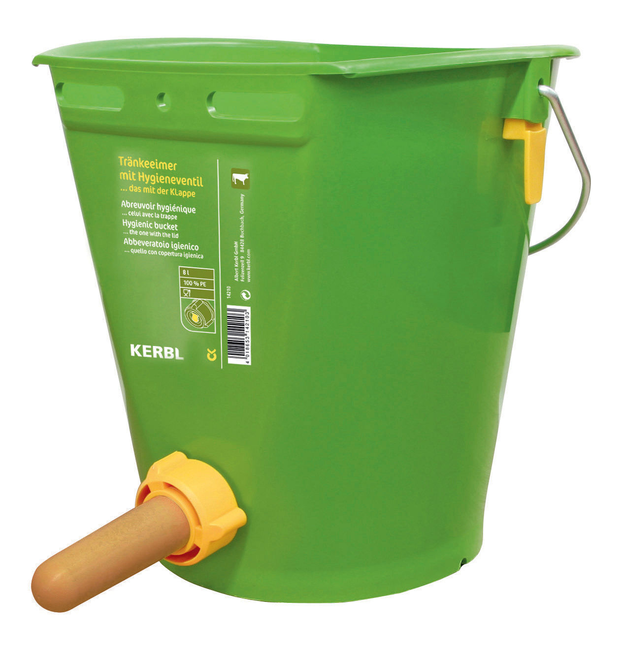 Kerbl Hygienetränkeeimer mit Klapp-Ventil für gesundes Kälberaufzuchtsystem - Ideal für Landwirte und Tierhalter zur keimreduzierten Ernährung.