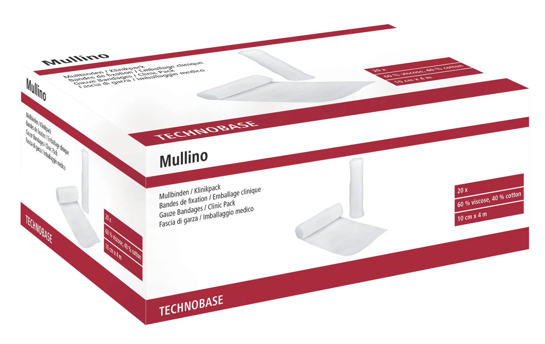 Produktkarton Mullino Mullbinden (TECHNOBASE), freigestellt
