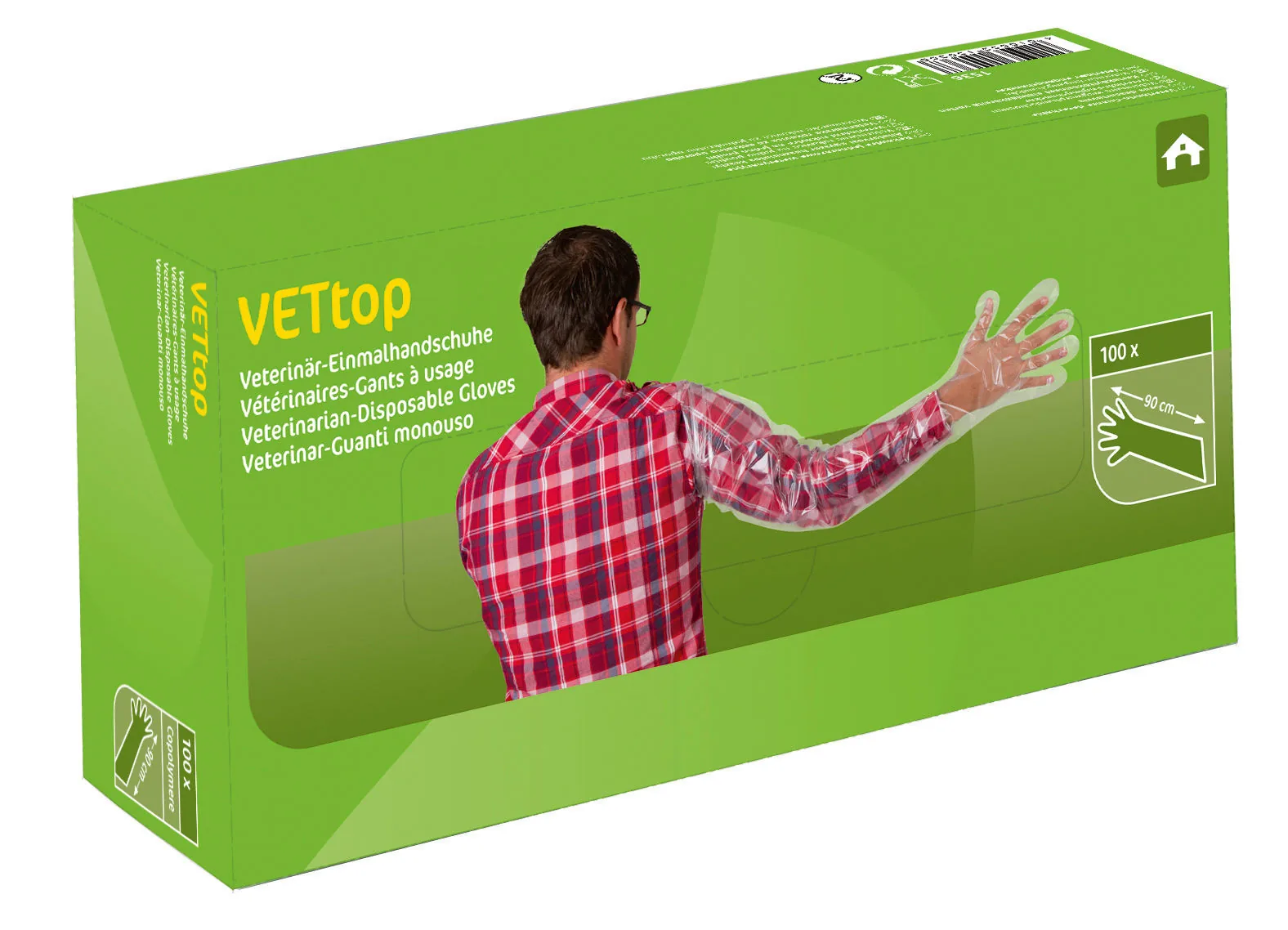Verpackungskarton der Kerbl VETtop Veterinär-Einmalhandschuhe 90 cm