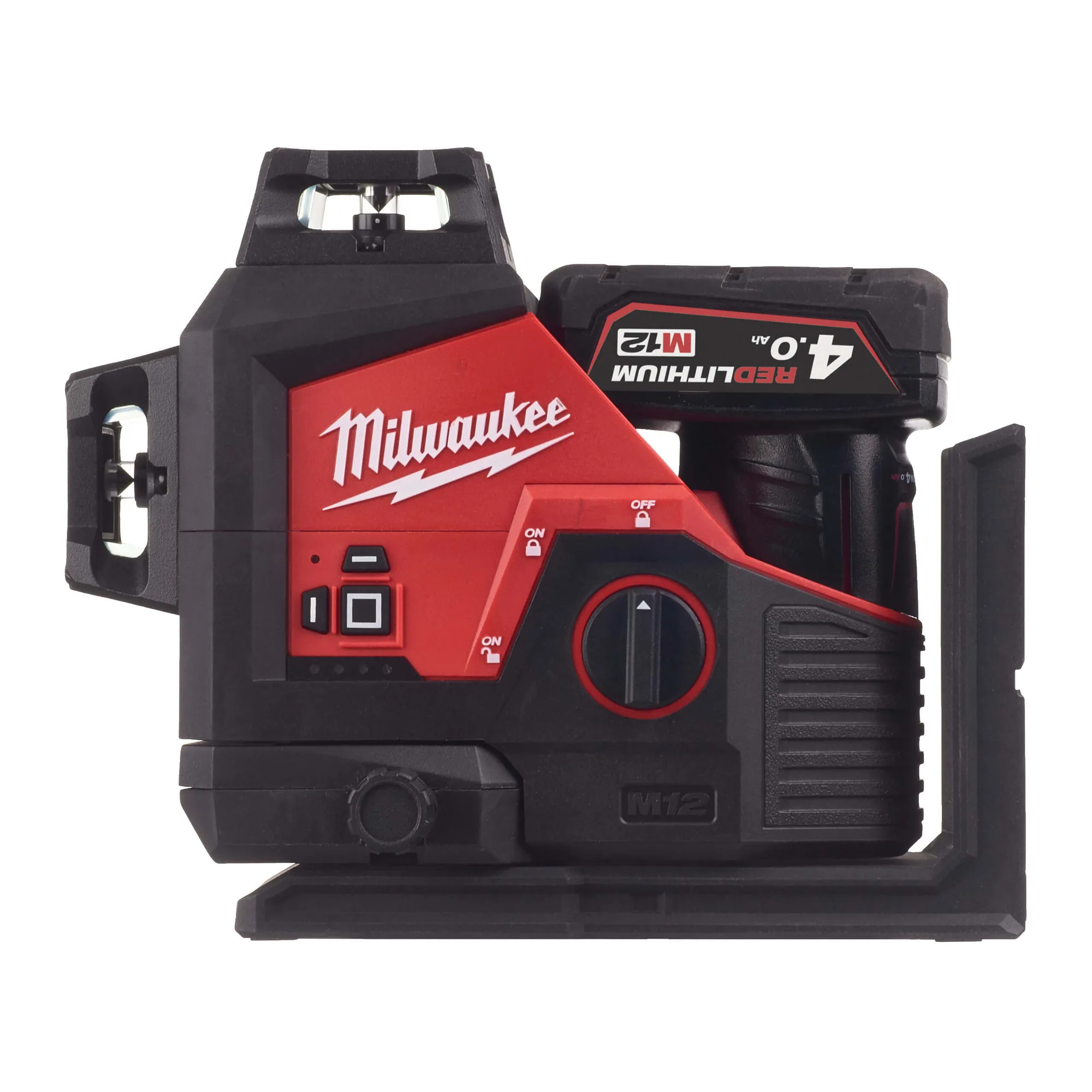 Milwaukee M12 Akku-Kreuzlinienlaser 3x 360° in Rot-Schwarz mit Akku