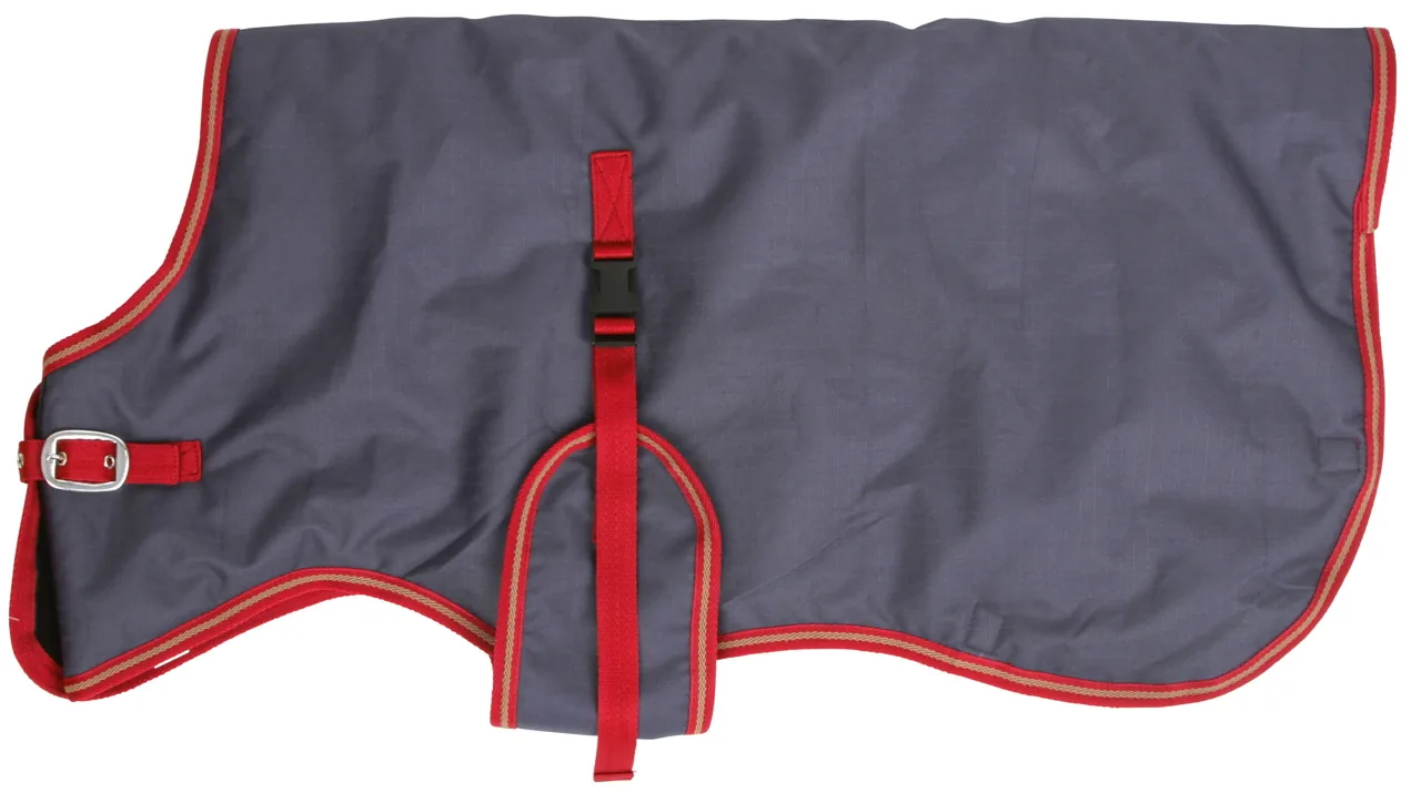 Kerbl Kälberdecke ThermoPlus in Grau-Rot mit Brustverschluss, 70 cm