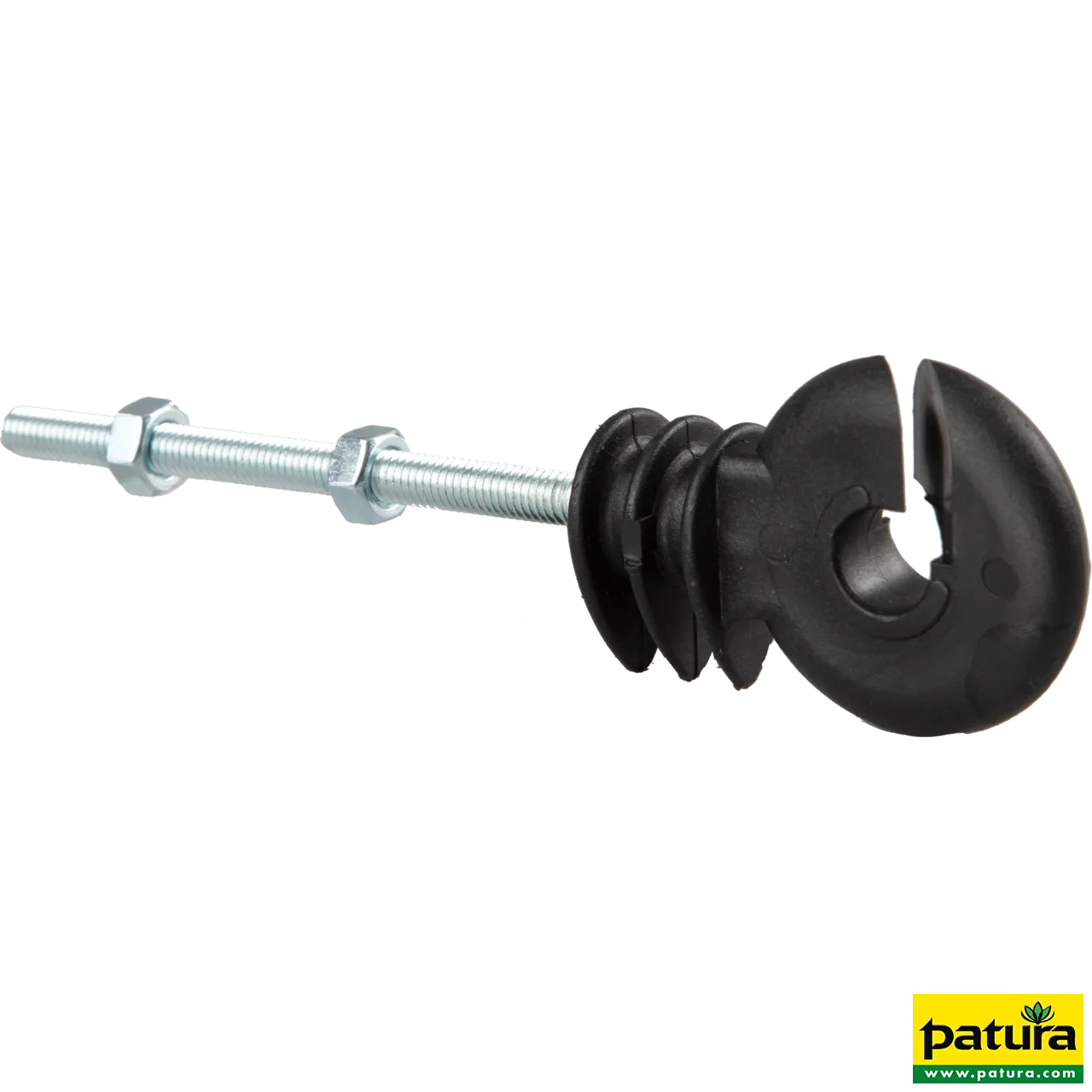 Patura Ringisolator in Schwarz mit langem M6x80-mm-Gewinde für Weidezäune