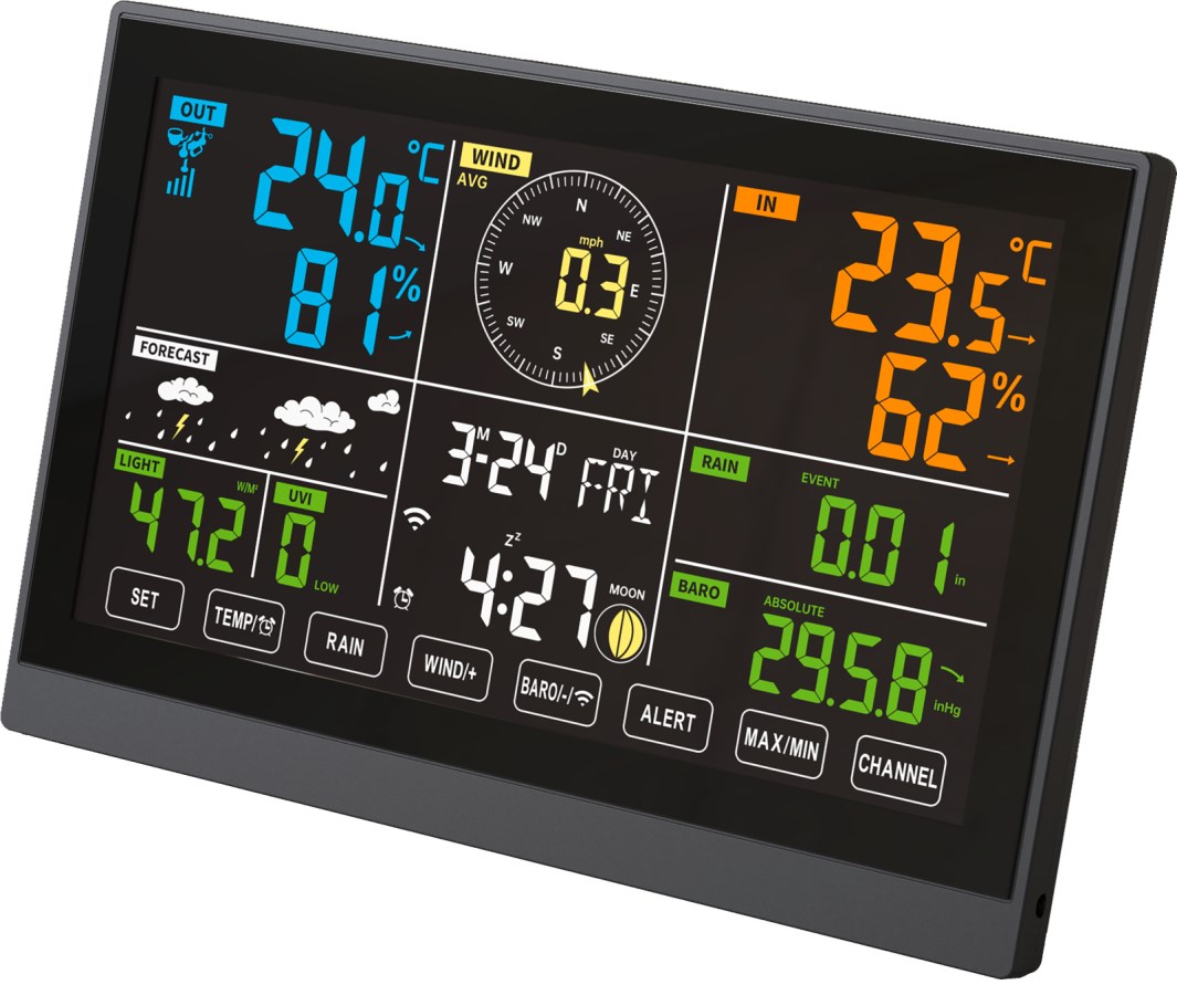 Kerbl 291394 Digitale Wetterstation 7 in 1 – Wifi-Anbindung & Präzisionssensoren für Profis