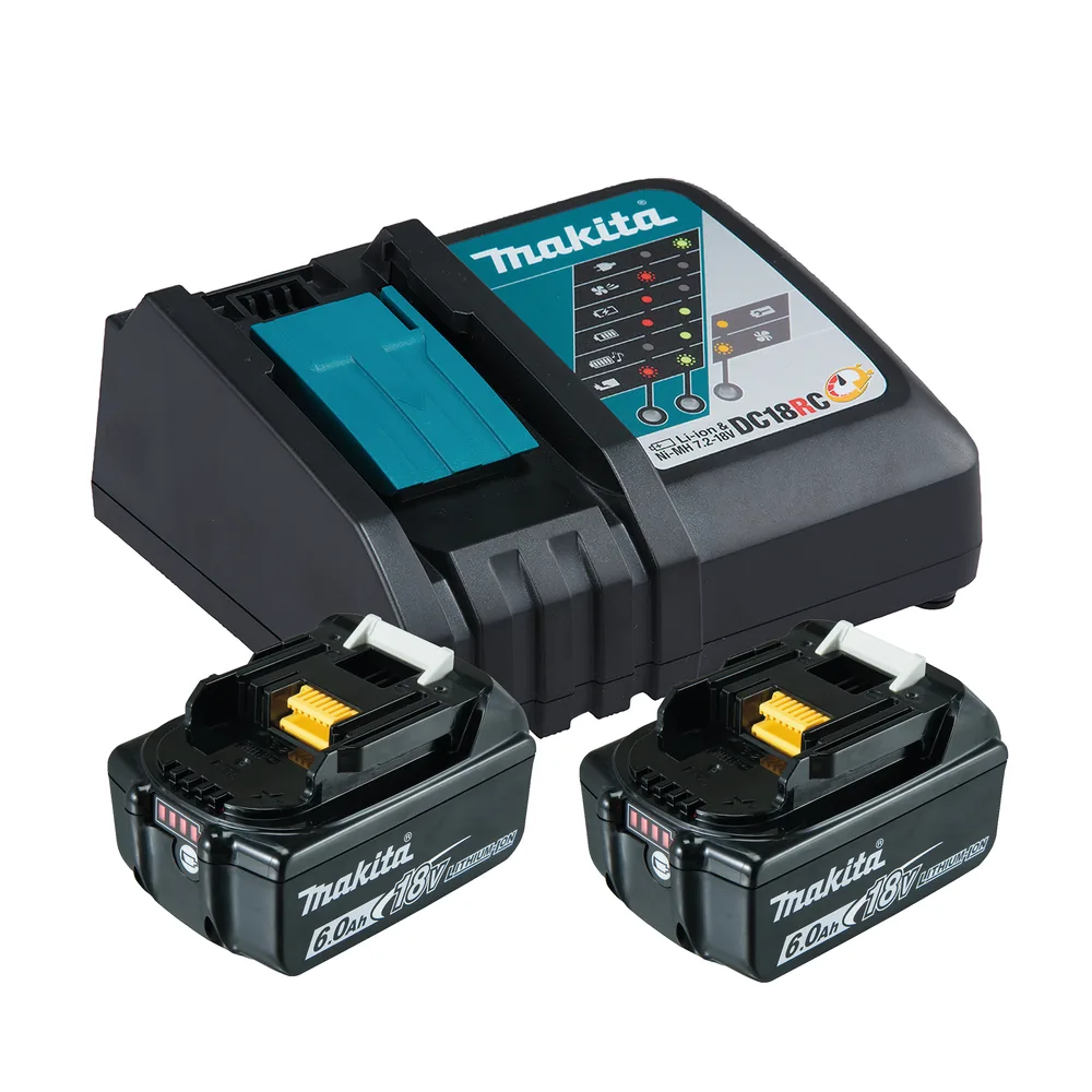 Makita Power Source Kit mit zwei 18-V-6,0-Ah-Akkus und Schnellladegerät