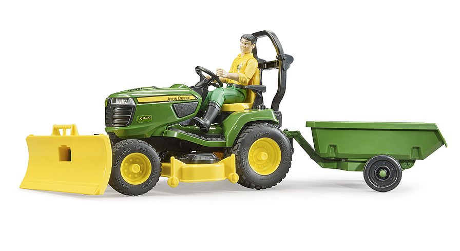 BRUDER bworld Set 62104: John Deere X949 Rasentraktor mit Anhänger und Fahrer