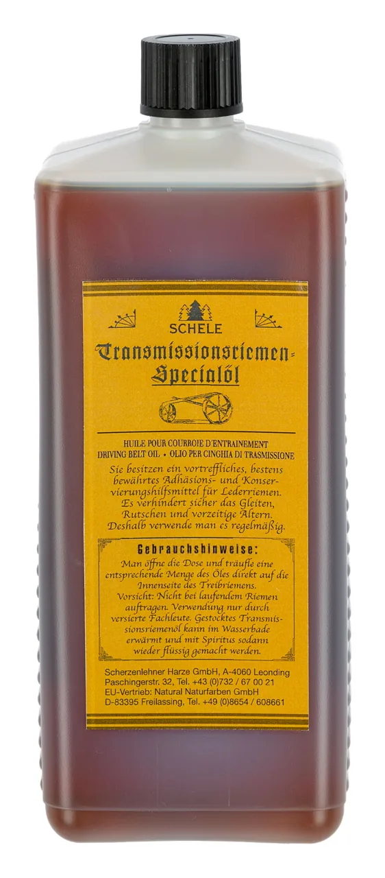 Schele Treibriemenöl in der Flasche mit gelbem Etikett, 950 ml