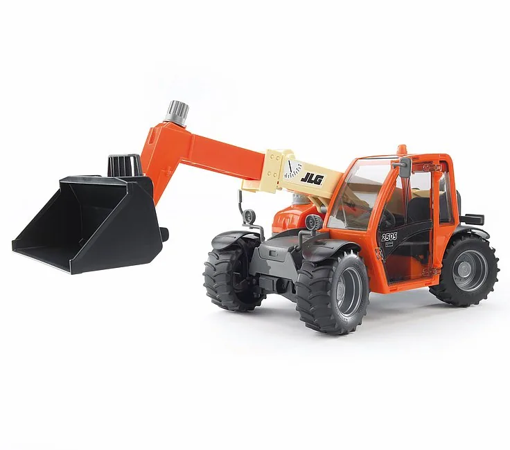 Bruder JLG 2505 Teleskoplader in Orange mit Schaufel am Teleskoparm, Baustellenfahrzeug 1:16