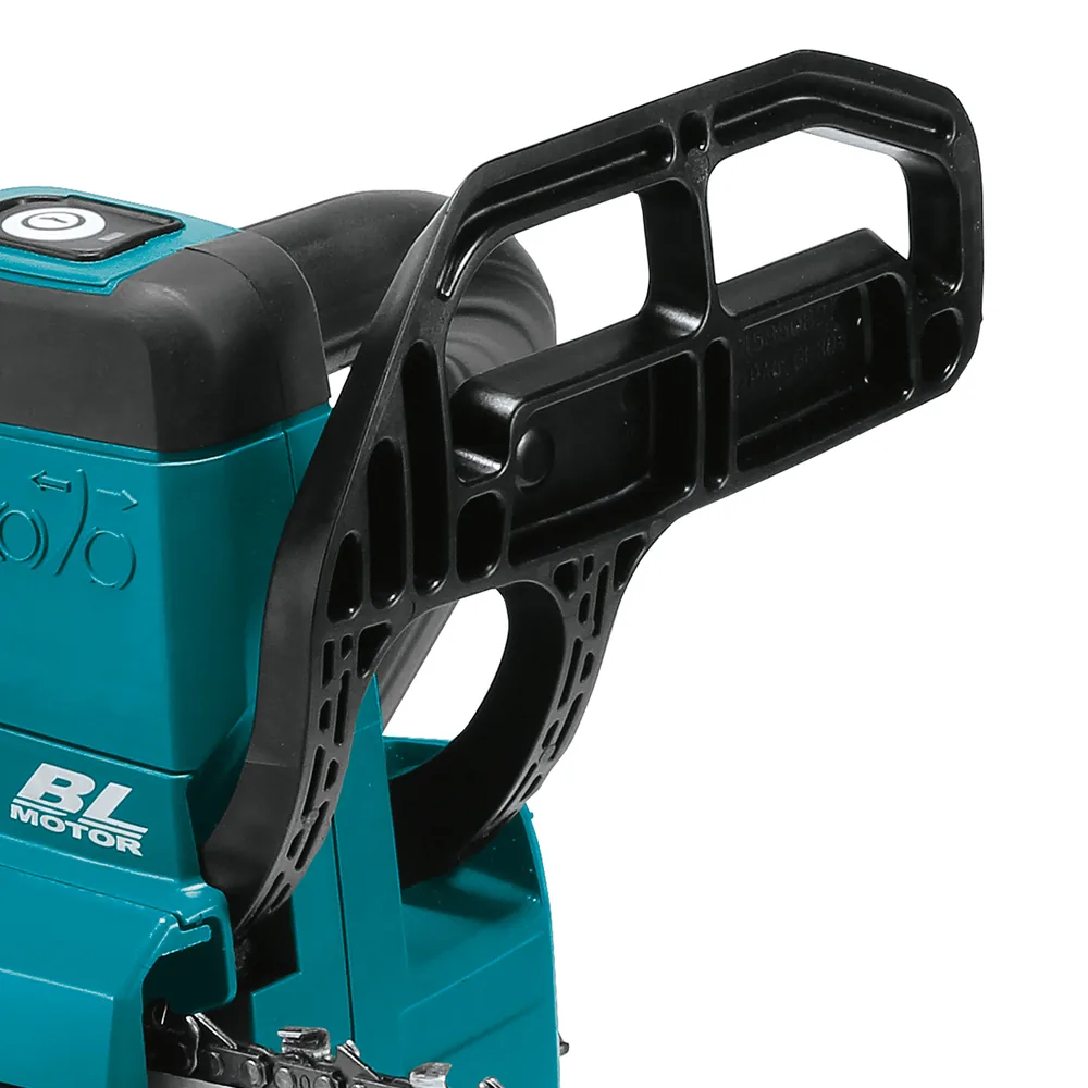 Detail des Top-Handles mit Schalter und BL-Motor an der Makita DUC254Z