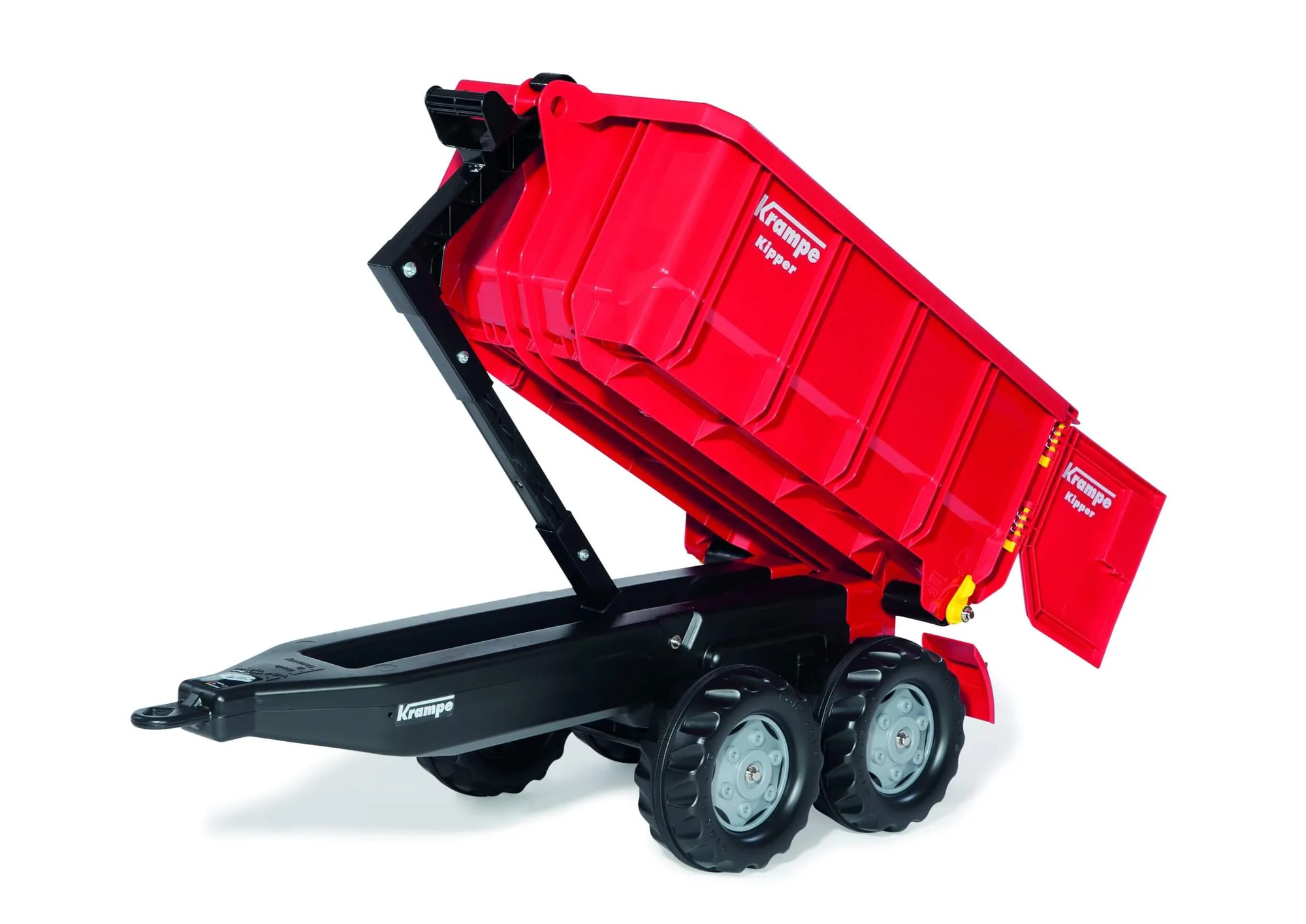 Roter rollyContainer Krampe mit gekippter Mulde, Produktansicht freigestellt