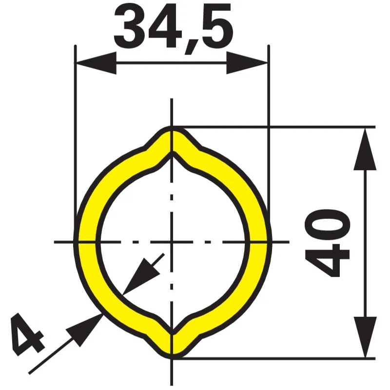 Zitronenprofil 34,5 x 40,4 mm als Profilrohr-Detail für BENZI Gelenkwelle AW21