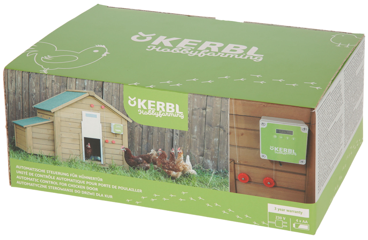 Kerbl Automatische Hühnertür Steuerung - Zuverlässiger Schutz für Geflügel durch tageslicht- und uhrzeitabhängige Steuerung.