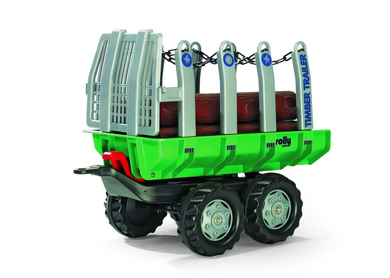 Rolly Toys rollyTimber Trailer in Grün mit Holzstämmen, Rückeanhänger für Kinder-Traktoren