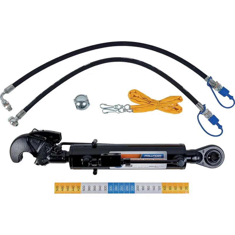 Hydraulischer Oberlenker Kat 2 mit Haken, Kugel, Schläuchen und Sicherungsseilen