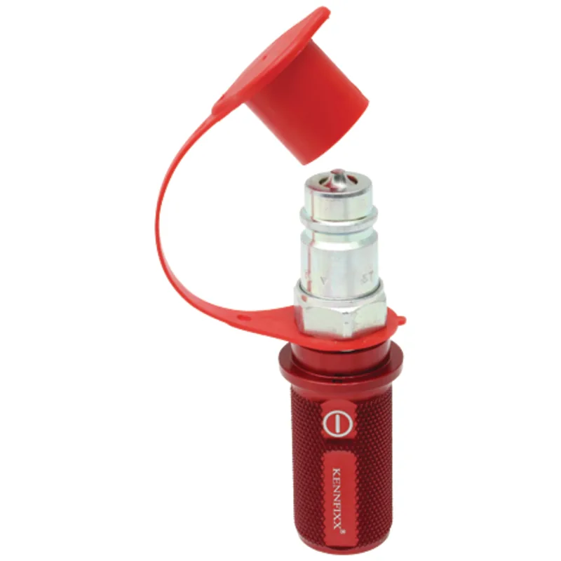 Kennfixx Stecker-Griff-Satz in Rot mit Schutzkappe für Hydraulik-Rücklauf, 1/2 Zoll
