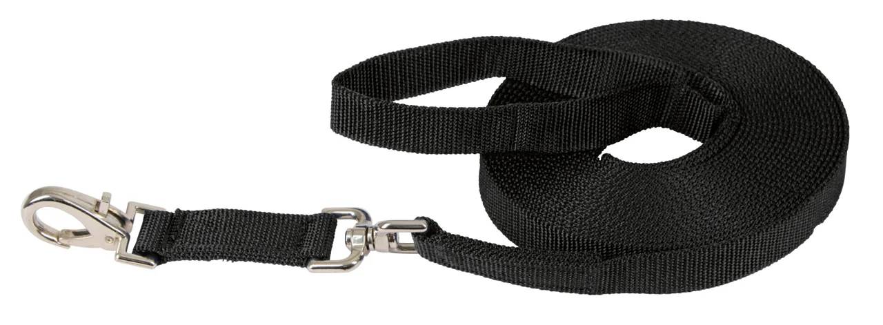 Fournial Longierleine aus schwarzem Polypropylen mit Karabiner, Wirbel und Handschlaufe