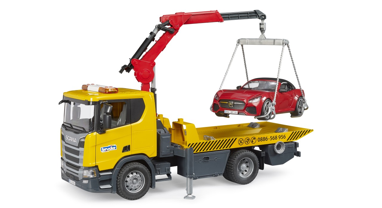 Bruder 03552 Scania Super 560R Abschlepp-LKW – 1:16 inkl. Light & Sound Modul und BRUDER Roadster