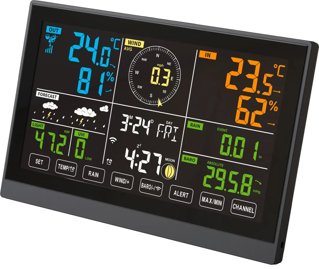 Kerbl 291394 Digitale Wetterstation 7-in-1, Farbdisplay mit Wetterdaten, Nahaufnahme