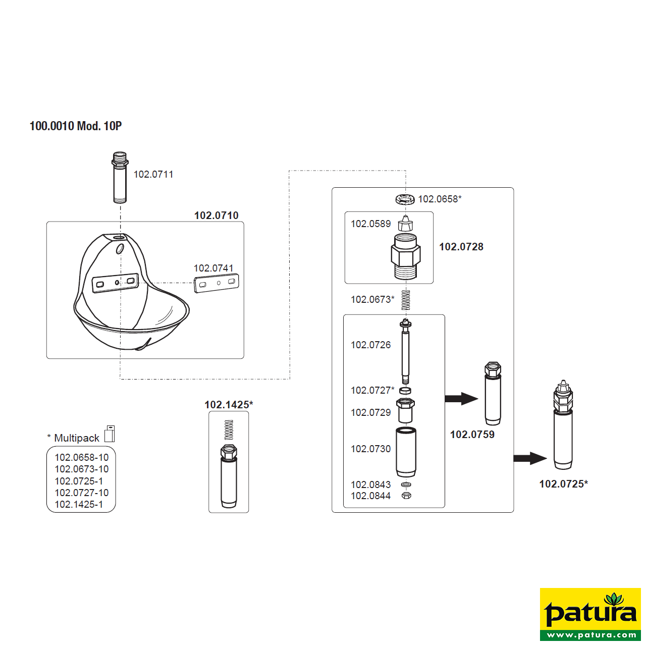 Patura Rohrventil-Becken Mod 10P Robust Kunststoff Tränke mit ½" Anschluss für Wasserregulierung
