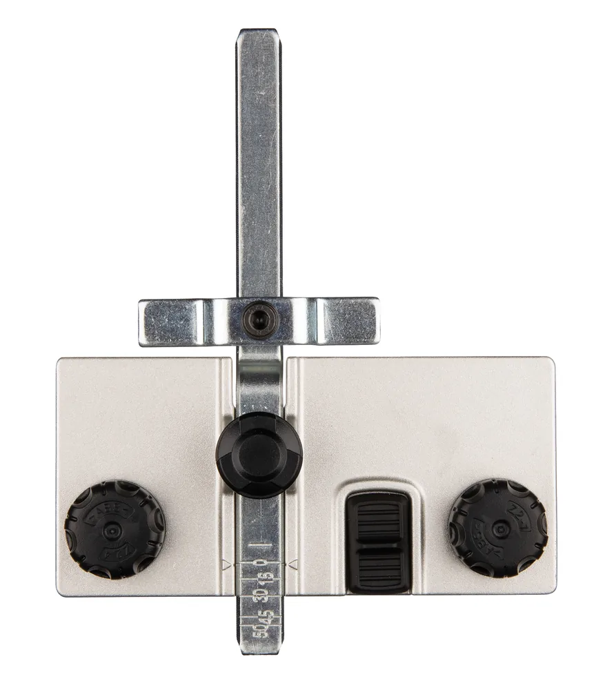 Makita Führungsschienenadapter von oben mit Stellknopf und Skala