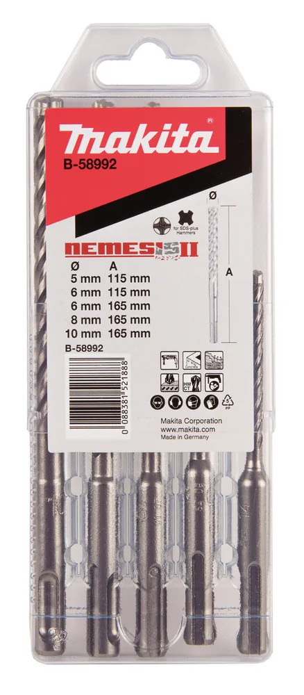 Blisterverpackung des Makita NEMESIS II SDS-PLUS Bohrersets 5-teilig
