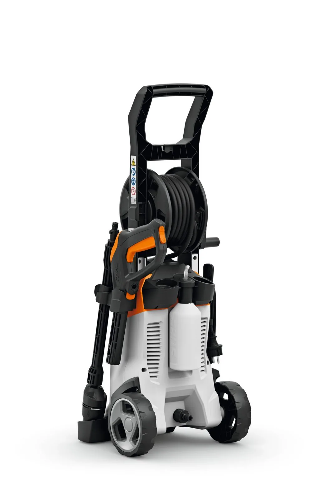STIHL RE 100 PLUS Control Hochdruckreiniger mit Schlauchtrommel, Rückansicht freigestellt