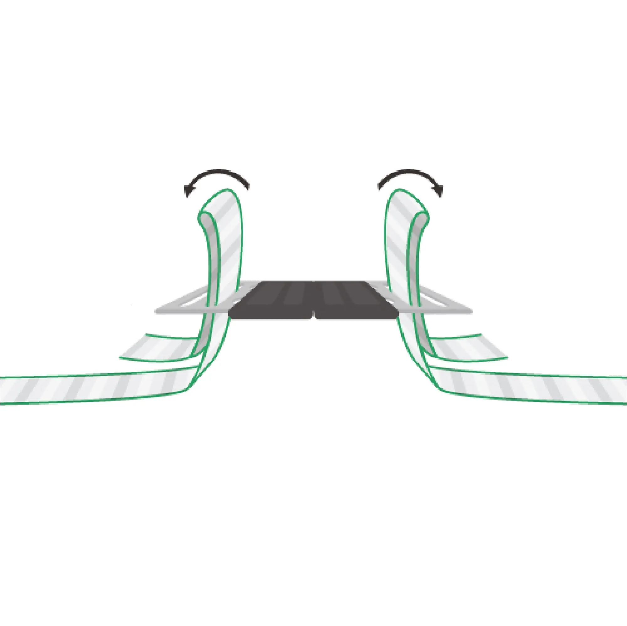 Schemazeichnung des AKO Litzclip 20 mm, Band um den Clip umschlagen, Detail