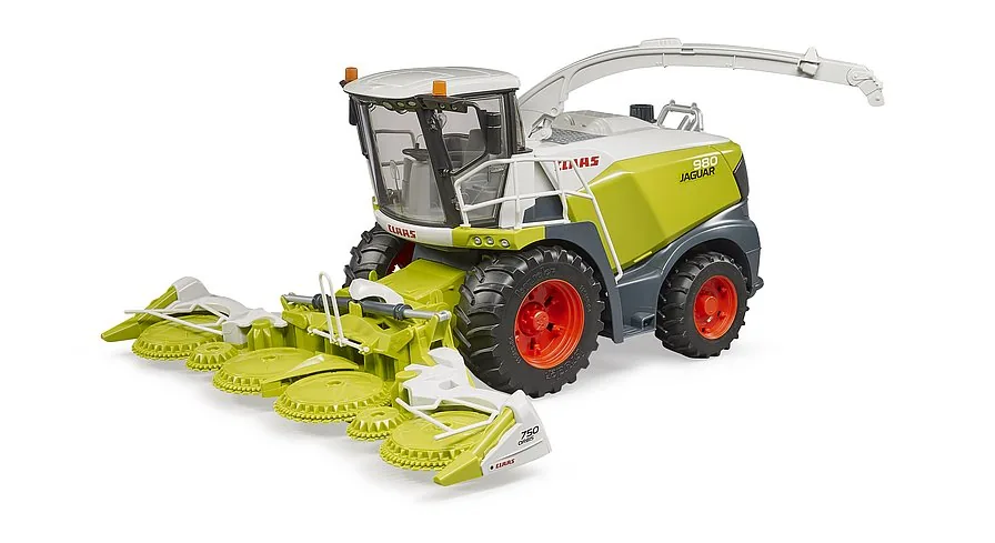 Bruder Claas Jaguar 980 Feldhäcksler in Grün-Weiß mit Maisvorsatz 750, Spielzeug 1:16