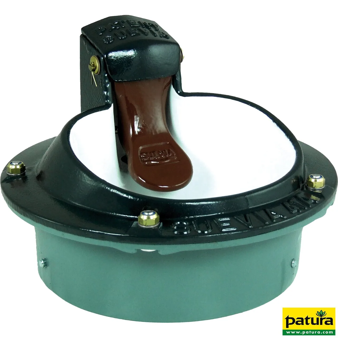 Patura heizbares Zungenbecken Modell 41A mit 80 Watt, grünes Gusstränkebecken mit Zungenventil