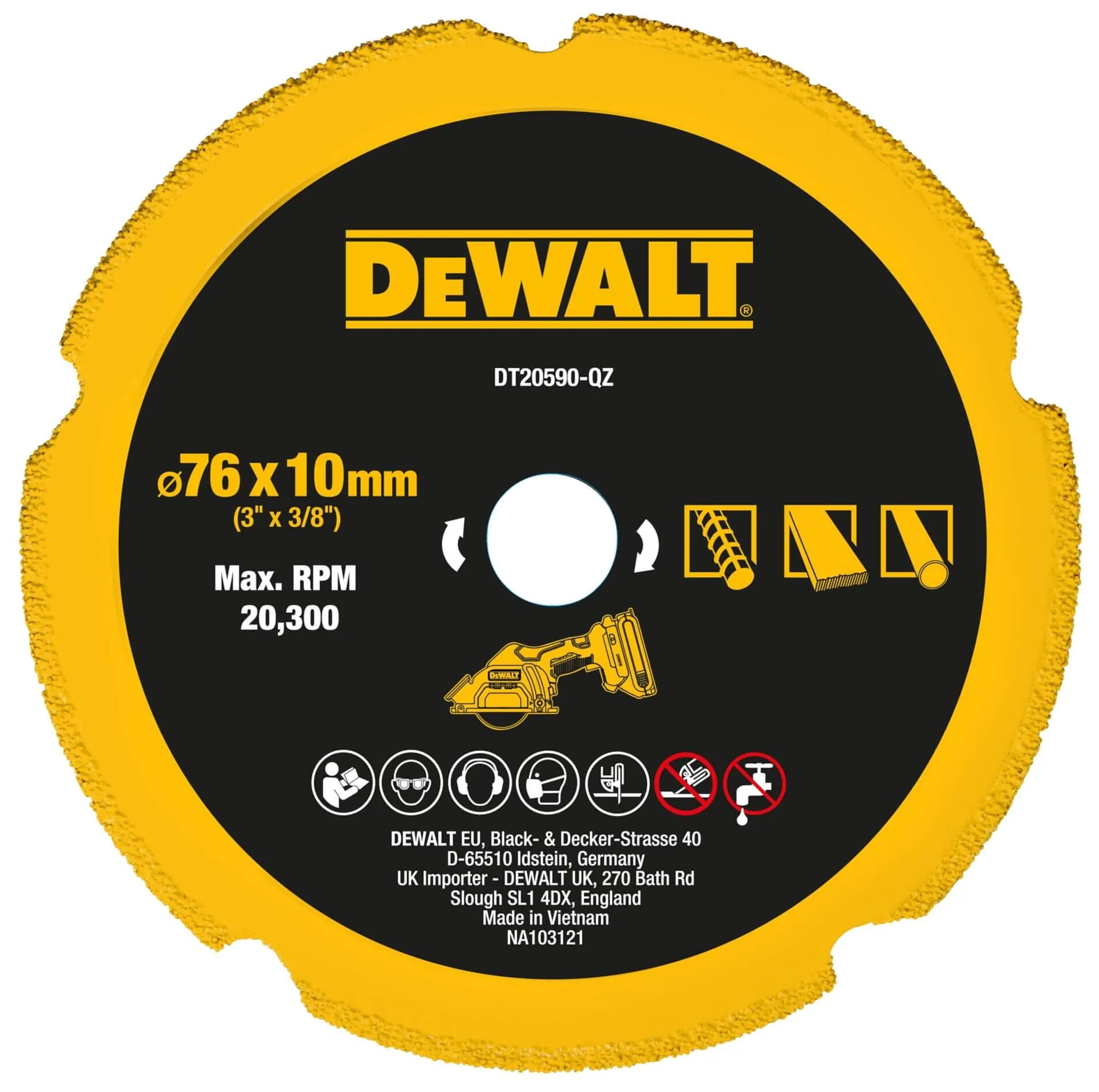 DeWalt DT20590 Diamant-Trennscheibe 76 x 10 mm mit gelbem Rand