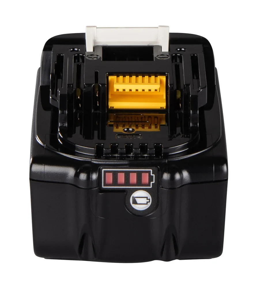 Makita 197422-4 Li-Ion-Akku 18V 6,0 Ah von hinten mit Ladestandsanzeige und Kontakten