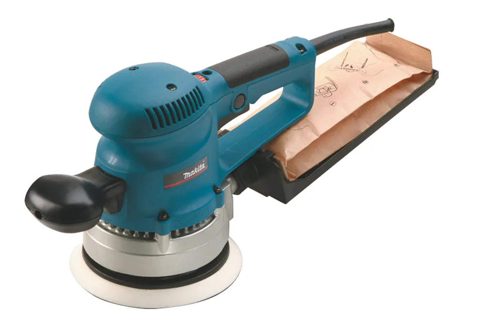 Makita Exzenterschleifer BO6030JX in Türkis-Schwarz mit Staubfangsack