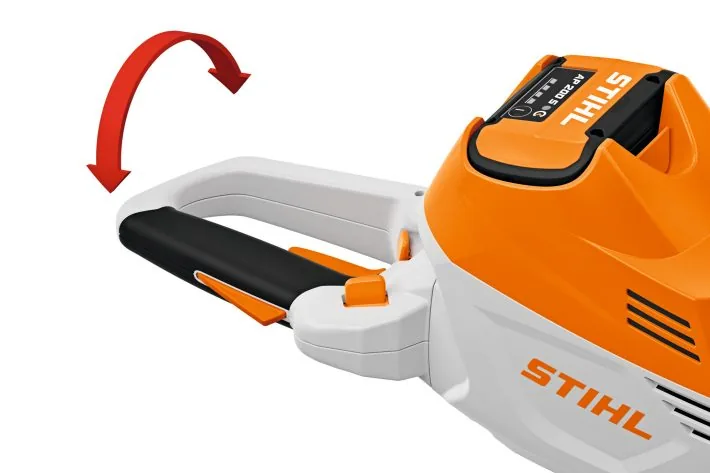 STIHL HSA 100 Akku-Heckenschere, Detail des drehbaren Griffs