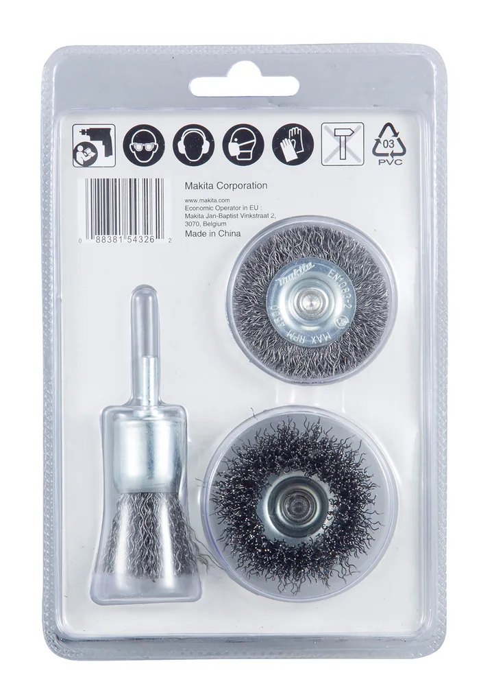 Makita Rundbürsten-Set 3-teilig aus verzinktem Stahl in der Blisterverpackung