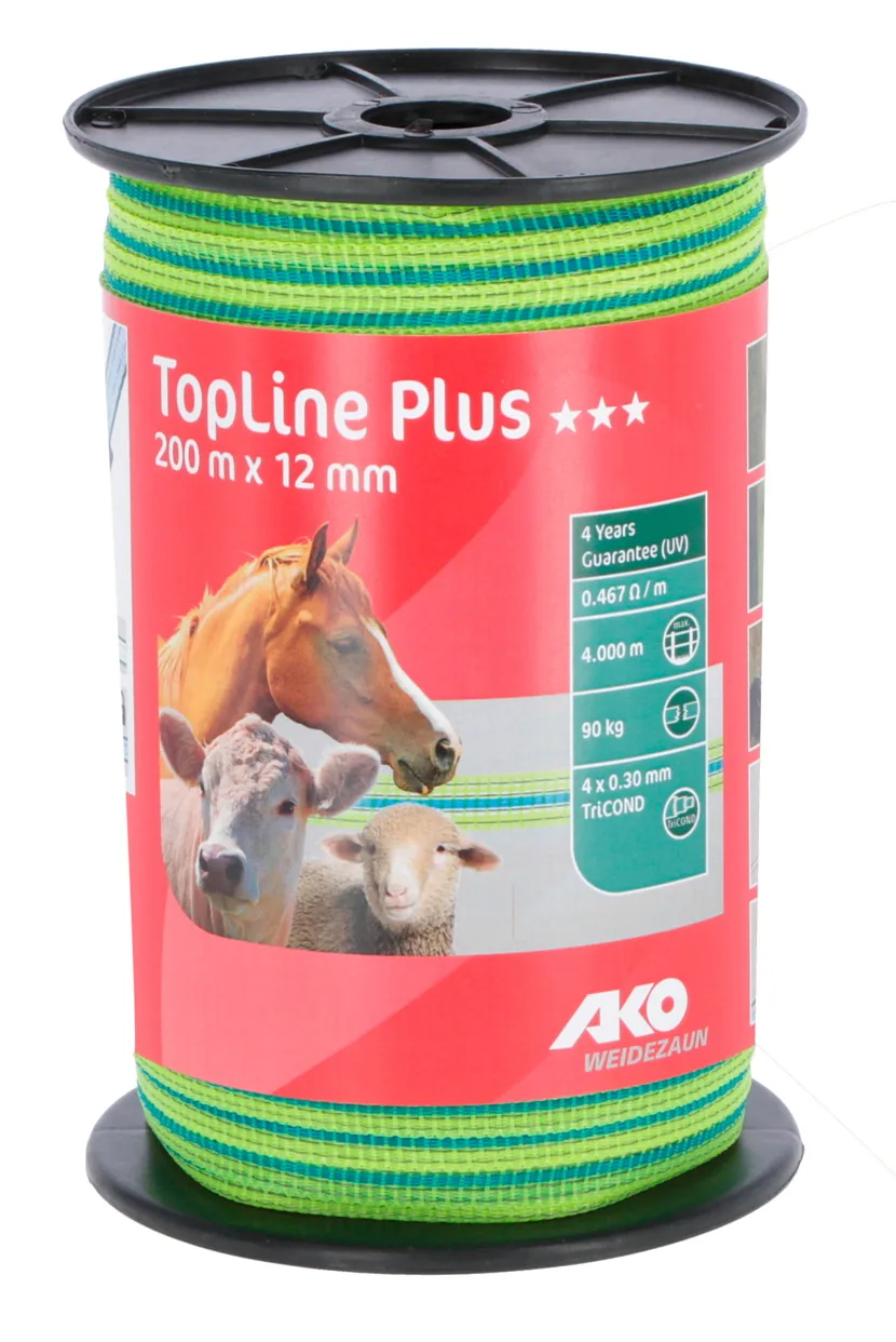 AKO TopLine Plus Weidezaunband 12 mm auf der Rolle, grün-gelb, 200 m