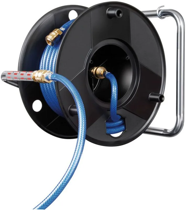 Brennenstuhl Anti Twist Druckluft-Schlauchtrommel mit 20 m blauem Schlauch und Wandhalterung
